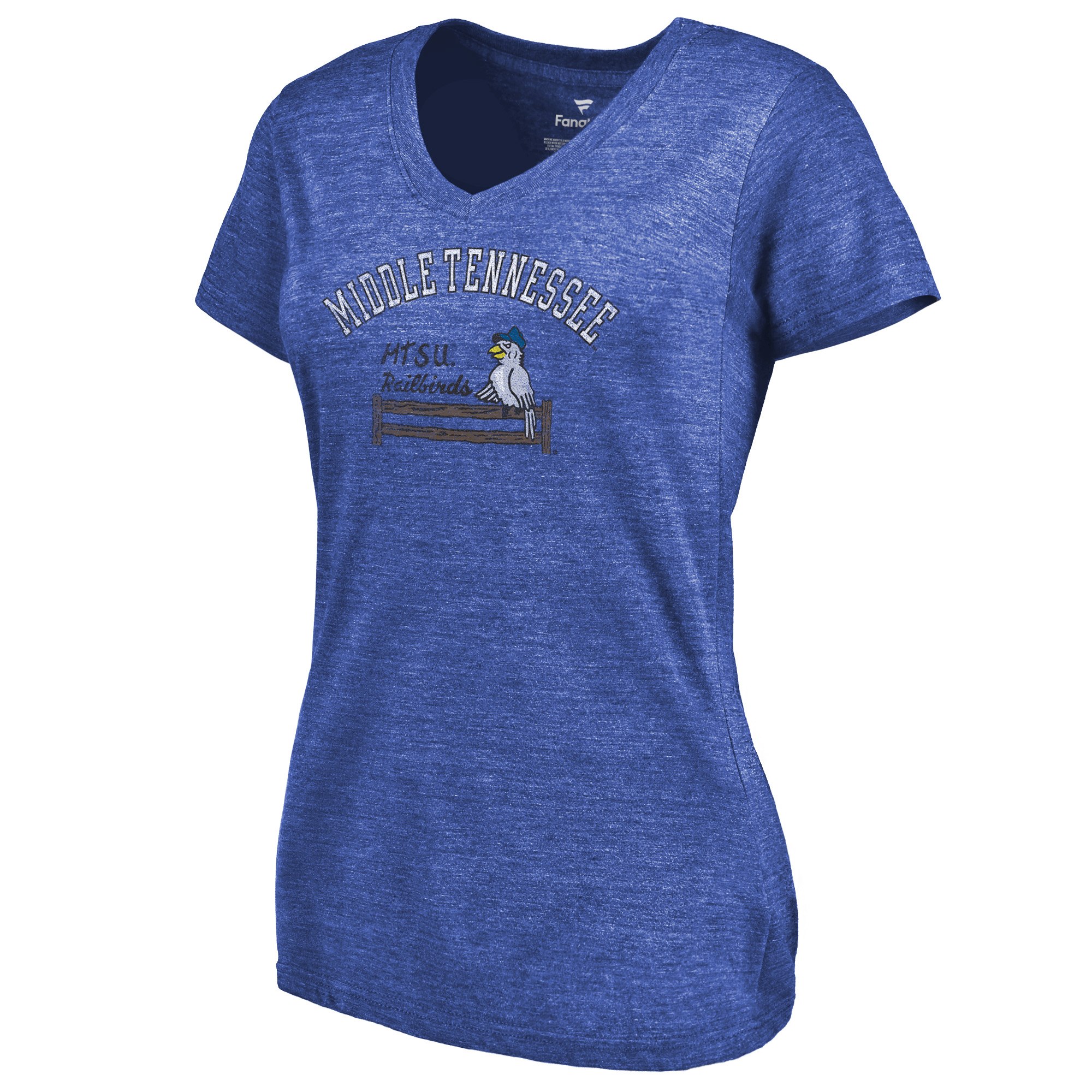 2020 NCAA Fanatics Branded Mid. Tenn. St. Blue Raiders Women Royal Vault Arch over Logo TriBlend VNeck TShirt->ncaa t-shirts->Sports Accessory